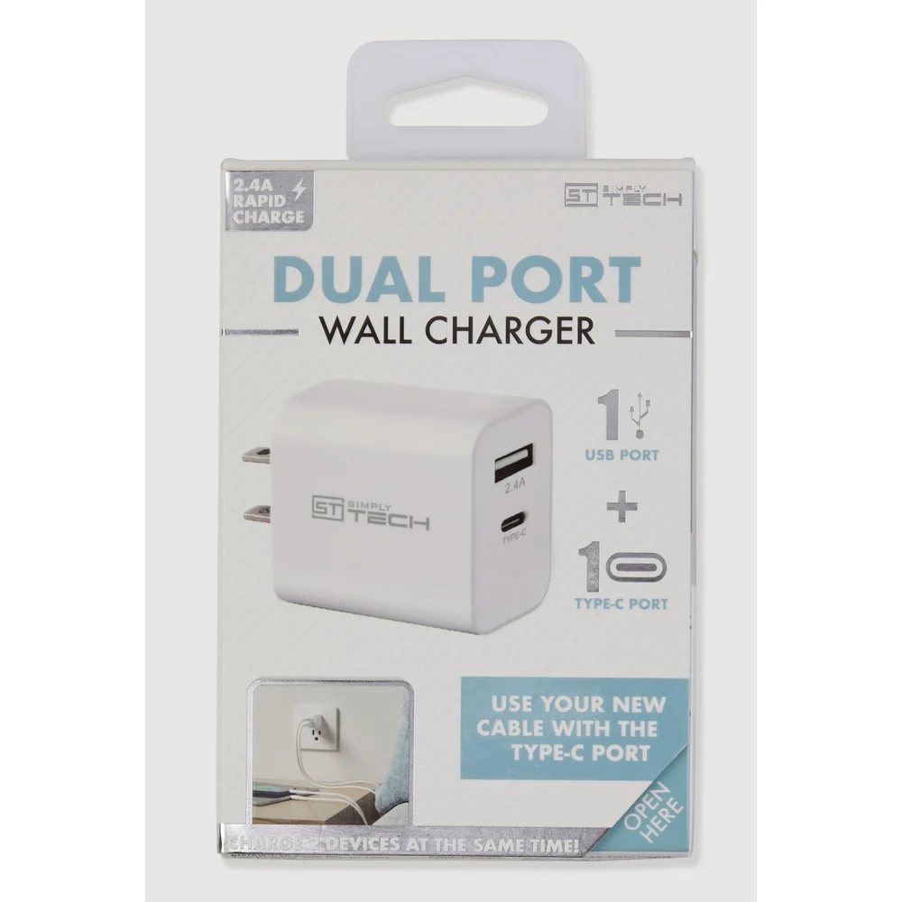 Dual Port Wall Charger - White